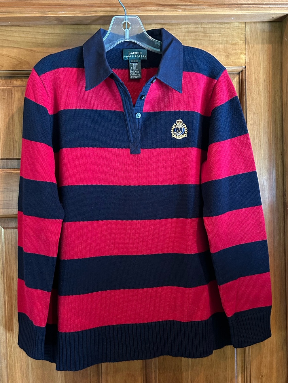 Lauren Ralph Lauren Red and Navy Striped Cotton Sweater